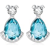 Birthstone Teardrop Crystal Stud Earrings for Women 925 Sterling Silver Solitaire Studs Halo Earrings for Birthday Gifts Teardrop Earrings for women