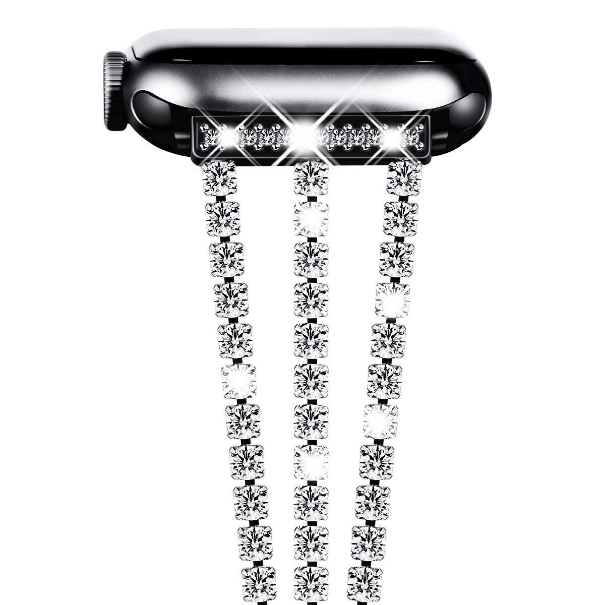NewWays Bling Strap Compatible for Apple Watch Straps 42mm(Series 11/10) 41mm 40mm 38mm,Women Diamonds Stainless Steel Replacement Band for iWatch Series 11 10 9 8 7 6 5 4 3 2 1 SE(Shinystone-Black)