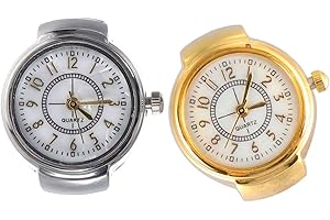 VALICLUD 2pcs Ring Watch Set Gold and Silver Dials Decorative Finger Ring Watches for Women Casual Fashion Jewelry