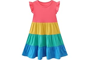HILEELANG Little Girls Short Sleeve Dresses Easter Summer Cotton Casual Skater Swing Twirly Sundress