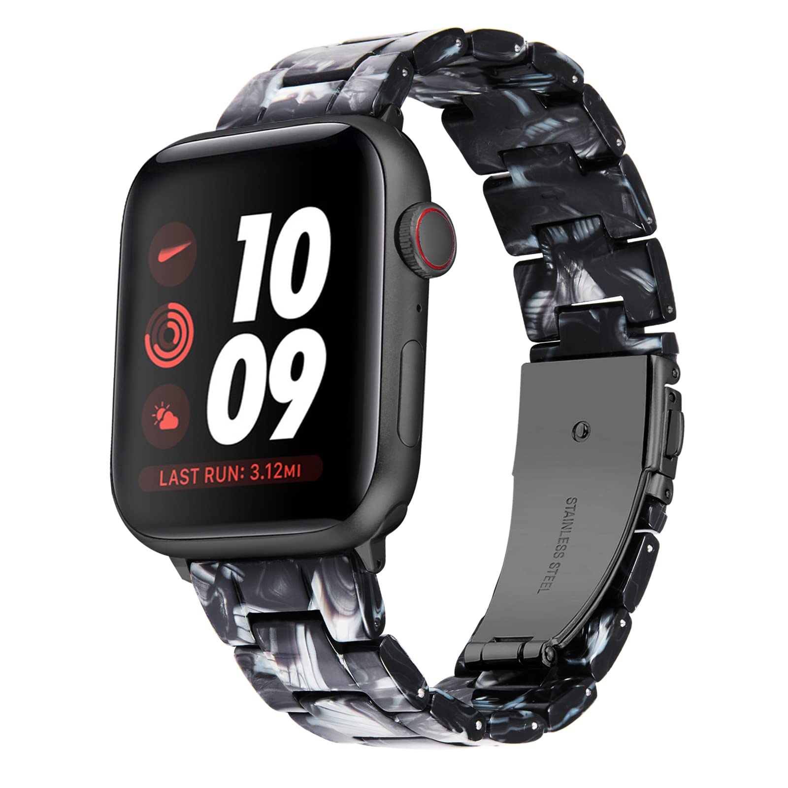 BINLUN Compatible with Apple Watch Straps 38mm 40mm 41mm 42mm-S10 for Women Men, Ladies Resin Watch Band Compatible with iWatch Series 11/10/9/8/7/6/5/4/3/2/1/Ultra/Ultra 3 2/SE/SE3 2（Ice Black）