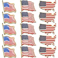 15 Pack 3 Styles American Flag Lapel Pins, LEOBRO USA Flag Pins, Enamel Flag Lapel Pins, Flag Brooch Badges, Flag Metal Badges for Patriotic Display Backpack Hat Tie Cloth