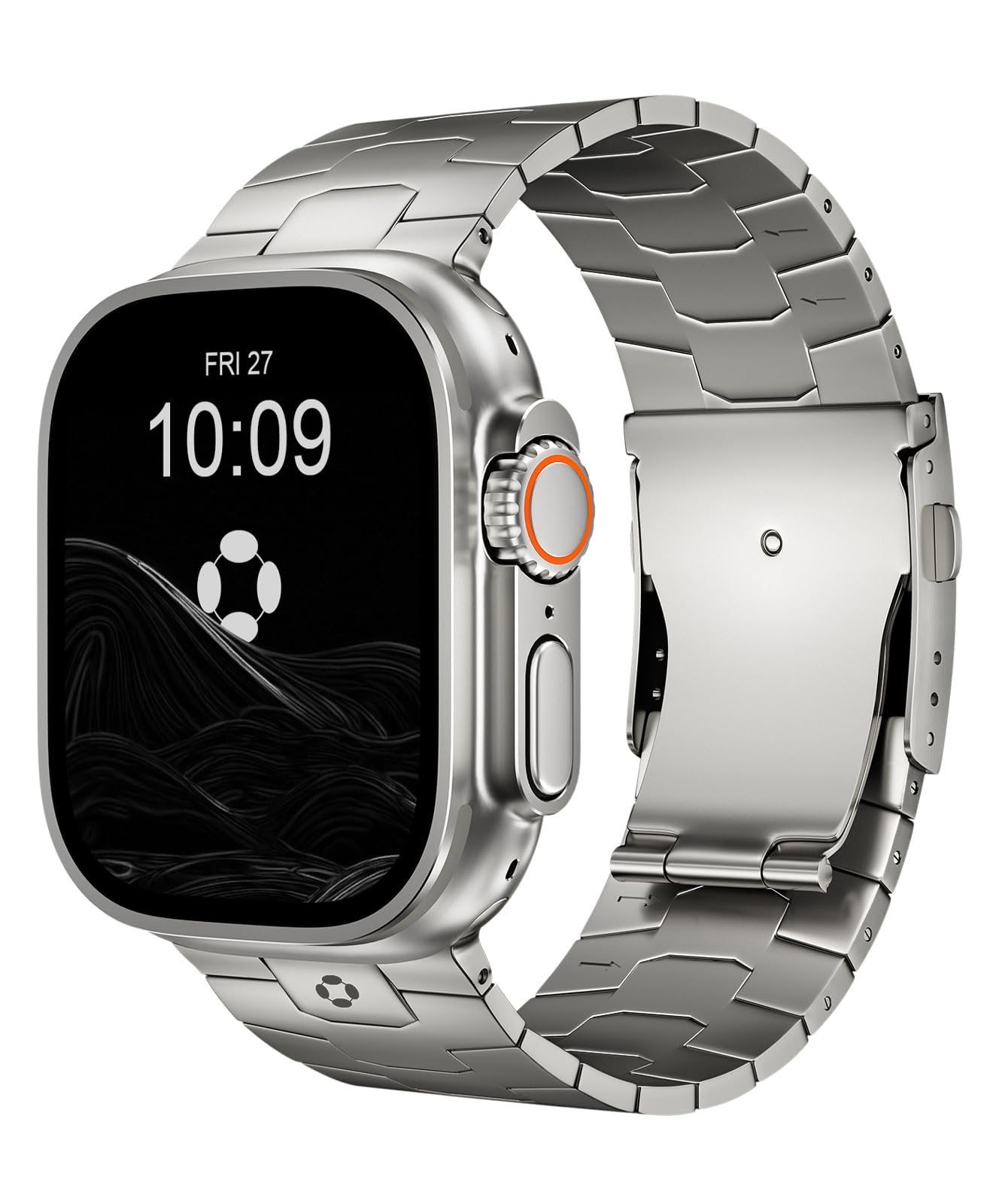 FiNESTONE 26mm Titanium Band for Apple Watch Ultra 2/Ultra 3 49mm, Rugged Metal Watch Band for Men, Robust iWatch Ultra Replacement Strap, DLC Scratch Resistant Titanium Link Bracelet, Foldover Clasp Titanium