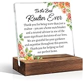 TOUNER Best Realtor Ever Acrylic Desk Wood Plaque, Inspirational Office Home Decor Sign, Closing Gifts Thank You Gifts for Women Men Real Estate agent Realtor Salesperson Coworkers Friends Employees
