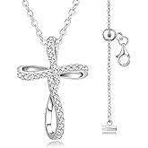 KRKC&CO Moissanite Cross Necklace for Women: D Color VVS1 0,09-0,3ct, 925 Vermeil Sterling Silver, Hypoallergenic Petite Pendant, Luxury Gifts for Birthday Anniversary Wedding, Gift Box with Handles