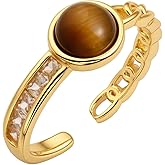 Zikichiky 14K Gold Plated Tiger Eye Open Ring Vintage Adjustable Rings for Women Boho Jewelry