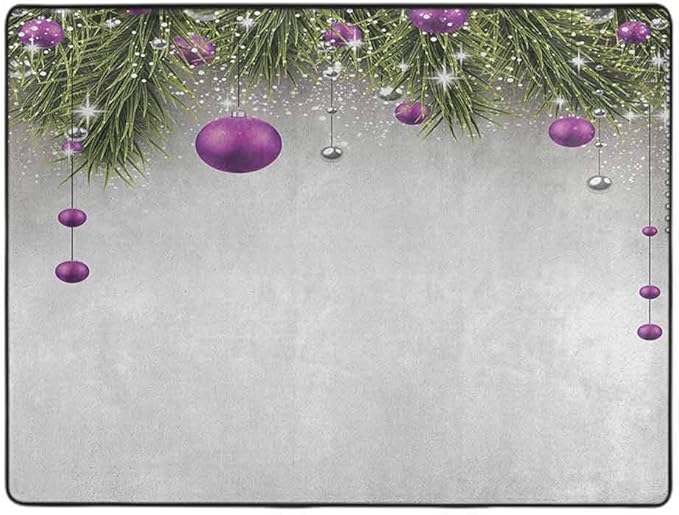 Christmas Modern Area Rugs, Tree with Tinsel and Ball with Present Wrap