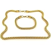 Mens Franco Chain Square Curb Chain Necklace Stainless Steel 24 Inch (Gold Color)