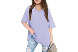 HALOUMONING Girls Short Sleeve Oversized T Shirts Summer V Neck Casual Loose Tees Shirt Tops 3-14 Years