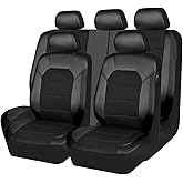 CAR PASS Leather and 3D Air Mesh Universal Fit Car Seat Covers, for Sedans,Trucks,Suvs,Airbag Compatible,Zipper Design and Reserved Opening Holes for Headrest(Full Set, Black and Black)