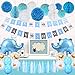 Baby Shower Decorations for Boy, Elephant Theme It's A Boy Party Decor with Tassel Paper Pom Poms, Boy Shower Banners, Honeycomb Balls, Baby Elephant Balloons, Tassel Garland (Blue, Baby Grey, White)