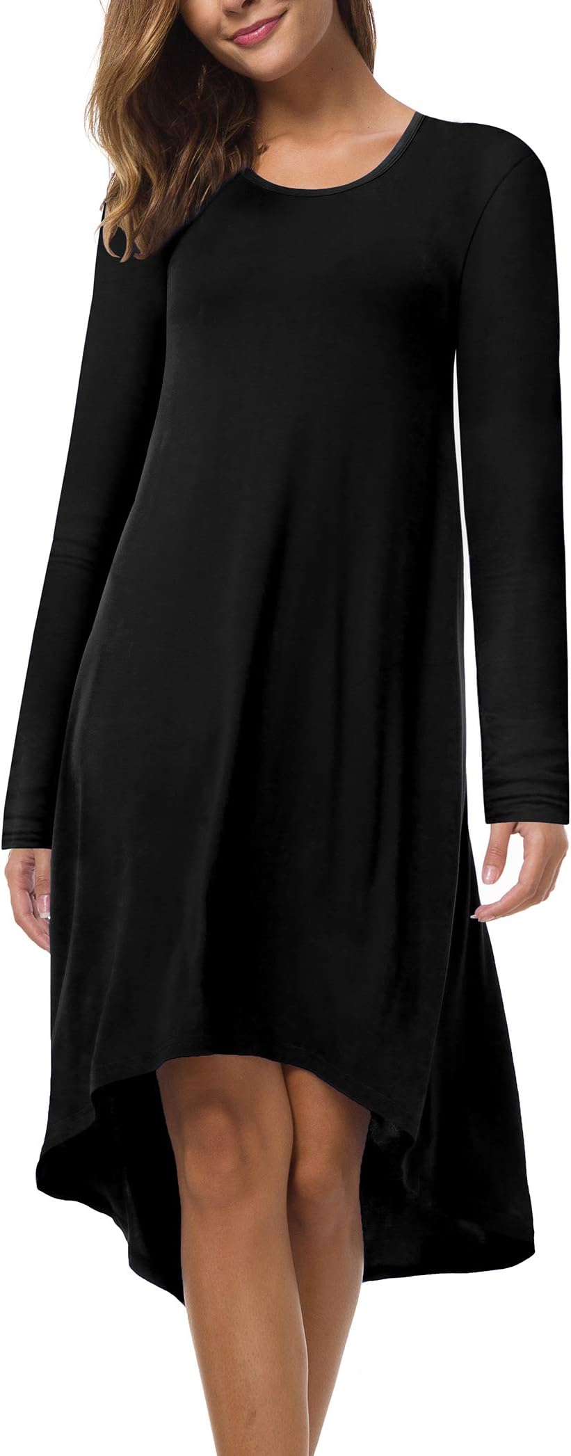 VOBCTY Women Super Soft Long Sleeve Casual High Low Hem Dress Black Small