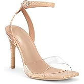 Coutgo Womens Clear Heels Sandals Square Toe Ankle Strap Sexy High Heeled Stiletto Dress Shoes