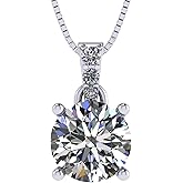 4 Prong Round Solitaire Simulated Diamond Necklace in Solid Sterling Silver with Pure Brilliance Zirconia