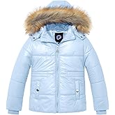 Garemcy Girl's Metallic Winter Coat Warm Puffer Jacket Insulated Shiny Down Coat with Detachable Hood with Fur