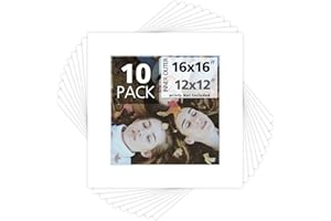 MBC MAT BOARD CENTER Mat Board Center, Pack of 10, 16x16 for 12x12 White Photo Picture Mats - Acid Free, 4-ply Thickness, White Core - for Pictures, Photos, Framing