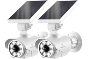 VeryFocal Solar Battery Powered Dummy Fake Security Cameras for Outside with PIR Thermal Sensor Warning Light, Motion Activated Floodlights, IP66 Waterproof 2 Pack