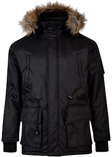 D Rock Mens Designer Fishtail Parka Fur Trim Hooded Warm