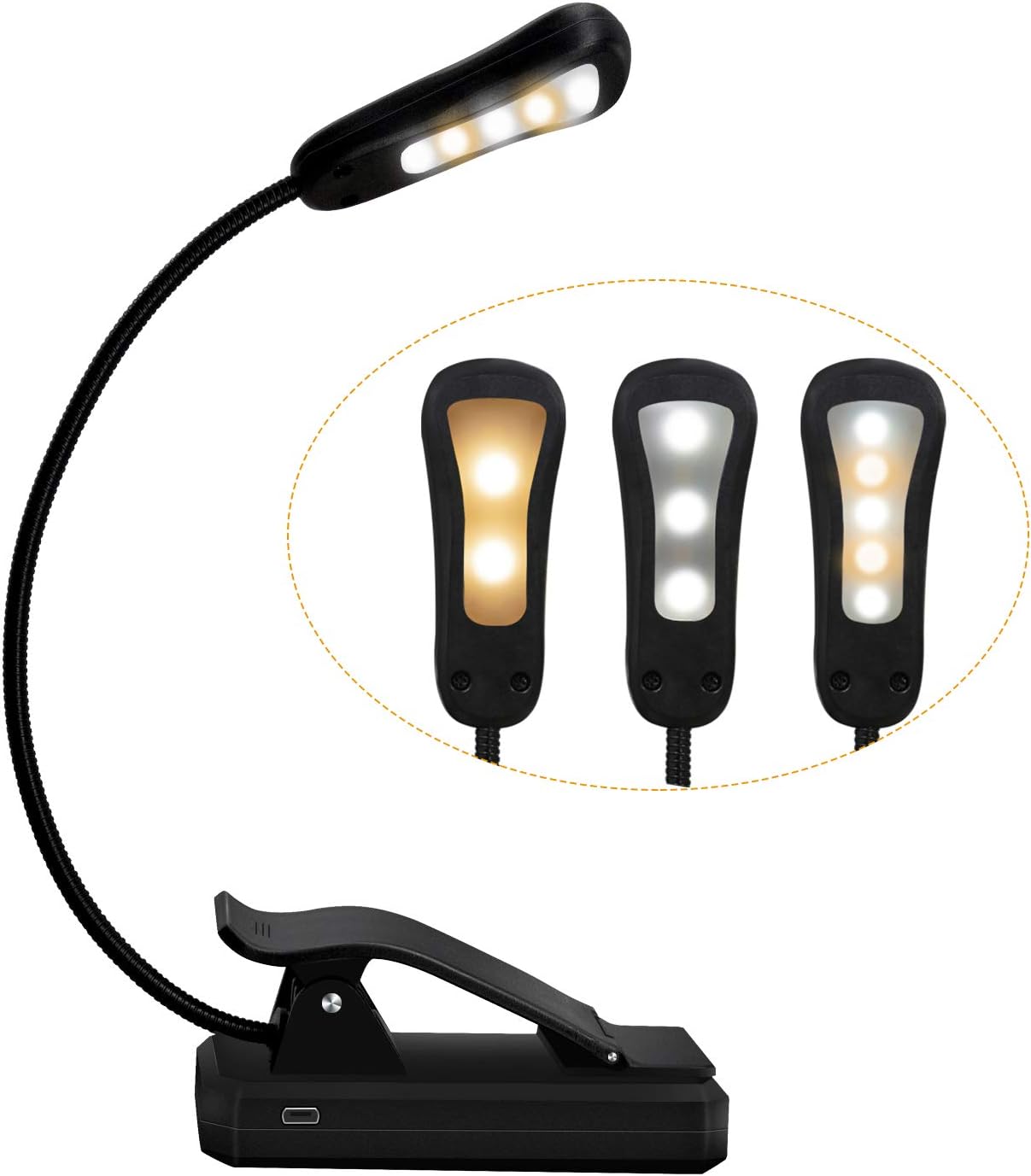 Book Light - Rechargeable Reading Lights for Books in Bed with 3 Colors and 9 Brightness, LED Book Reading Light with Clip for Kids, USB Reading Light for Bed, Sofa, Music Stand, Office, Travel - - 