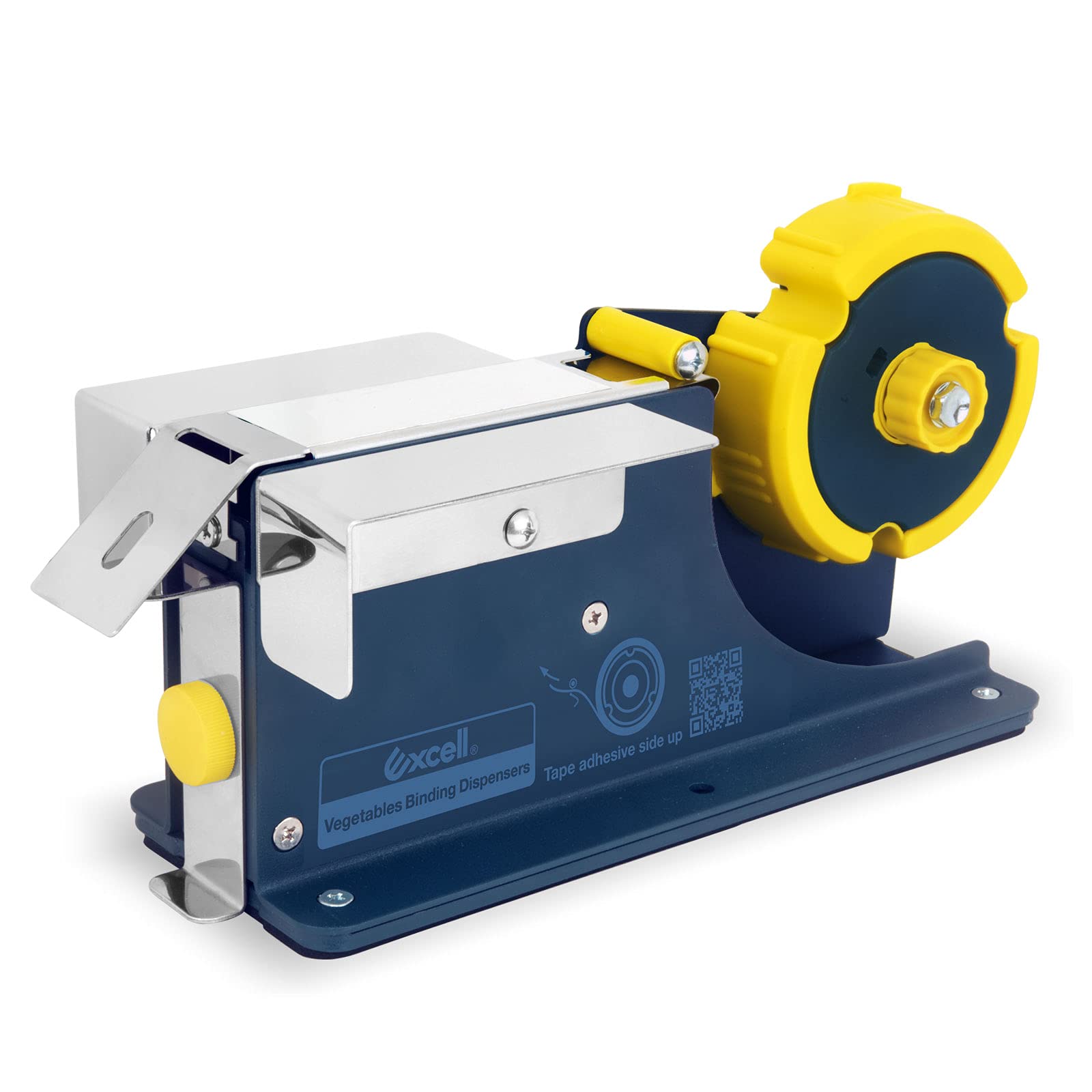 Excell TriCore Vegetable Wrapper Tape Dispenser, 1” (25.4mm) Wide, Safety Lock & Adjustable Brake, Anti-Rust Blade for Thick Tape, Fits 1” 3” 3.5” Cores (2.5/7.6/8.9cm), Tape Not Included