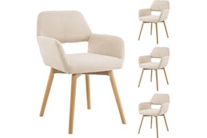YEEFY Mid Century Modern Dining Chairs Set of 4 & 2 & 6 Comfy Accent Chair Upholstered Kitchen Dining Living Room Chairs for Bedrooms Waiting Room Home Arm Desk Chair No Wheels (Beige, 4)