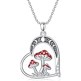 SELKAT Mushroom Necklace for Women 925 Sterling Silver Magical Red Mushroom Heart Pendant Necklace Birthday Jewelry Gifts for Women
