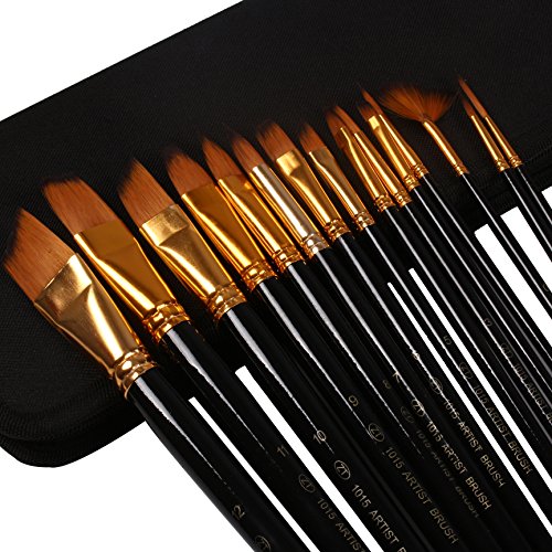 Wisehands Paint Brushes Set for Watercolors with Long Handle Case Holder for Acrylic, Oil and Face Painting - 15 Pieces Wisehands Paint Brushes Set for Watercolors with Long Handle Case Holder for Acrylic, Oil and Face Painting - 15 Pieces