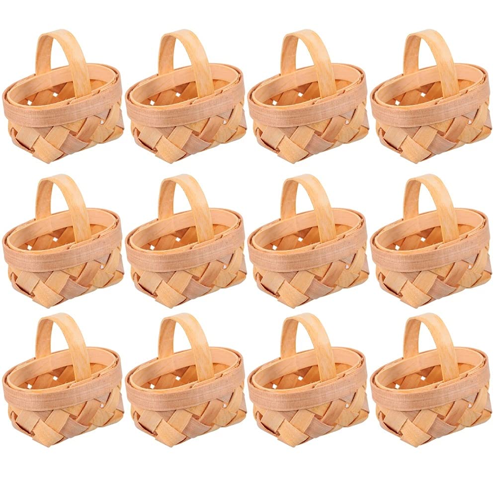 Wanjorlay 12 Piece Mini Wooden Shavings Baskets - Manual Woven Baskets - Candy Storage Box