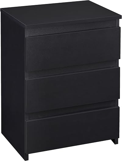 Yaheetech Bedside Table with 3 Drawers Black Wooden Nightstand 35x45x60.5 cm