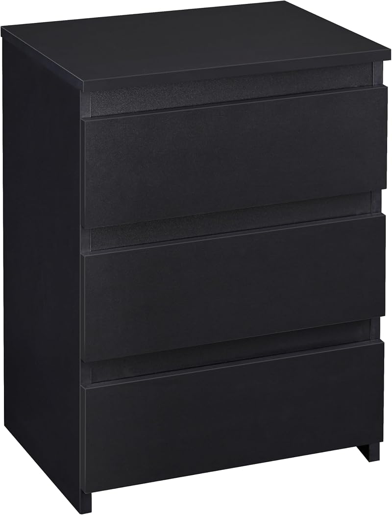 Yaheetech Bedside Table with 3 Drawers Black Wooden Nightstand 35x45x60.5 cm
