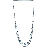 COOLSTEELANDBEYOND Crystal Beads Necklace, Long Blue Crystal Chain with Cubic Zirconia and Magnetic Clasp Detachable into Two Pieces