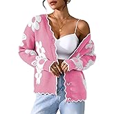 Pink Queen Fuzzy Sweater Cardigan for Women 2025 Fashion Long Sleeve Flower Outerwear Button Down Open Front Cardigan Coat