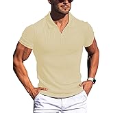 Gnvviwl Men's Muscle V Neck Polo Shirts Slim Fit Short Long Sleeve Cotton Golf T-Shirts Ribbed Knit Soft Tees