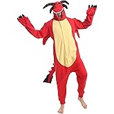 Kgromfy Unisex Red Dragon Onesie Animal Cosplay Pajamas Adult Jumpsuit Costume Halloween
