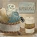 Unwind Spa Bathroom Basket of Blue/Gold Towels and Calming Candle Black Framed Art Print with Real Glass 12x12