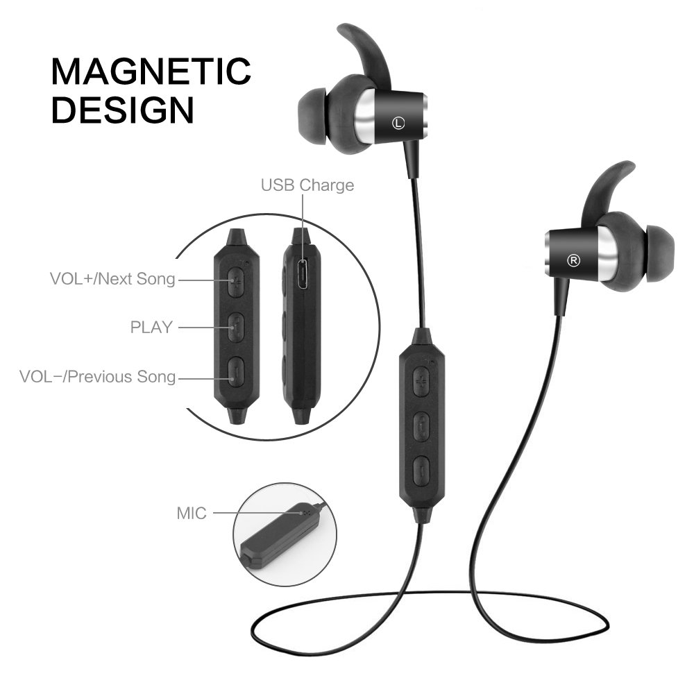 Bluetooth Headphones Sonzi Sport Earphone Wireless 4.1 Magnetic Earbuds for Gym Running with Mic Fast Pairing Workout 6 Hour Battery Noise Cancelling Headsets（Pink）