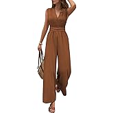 Pink Queen Jumpsuits for Women Dressy Sleeveless V Neck Wide Leg Pants Romper Casual Vacation Outfits