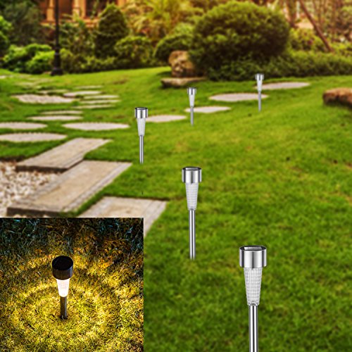 Sunwind Solar Pathway Lights Outdoor, Solar Lights Outdoor 12 Pack Solar garden Lights Stainless Steel Waterproof for Lawn, Yard, and Driveway (Silver)