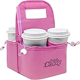 Drink Caddy Portable Drink Carrier and Reusable Coffee Cup Holder - 4 Cup Collapsible Tote Bag with Organizer Pockets Safely Secures Hot and Cold Beverages (Pink)