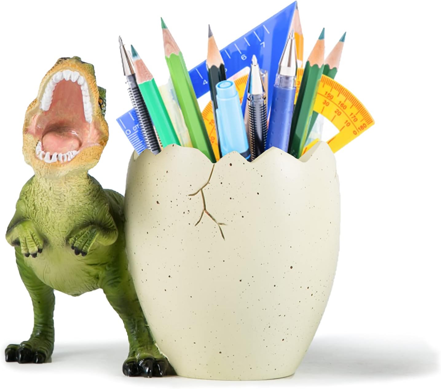 Banllis Pencil Holder Dinosaur Pen Holder for Desk Decorative Accessories for Home and Office Supplies Organizer, Cute Resin Gift for Men and Women (Green)