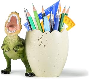 Banllis Pencil Holder Dinosaur Pen Holder for Desk Decorative Accessories for Home and Office Supplies Organizer, Cute Resin Gift for Men and Women (Green)