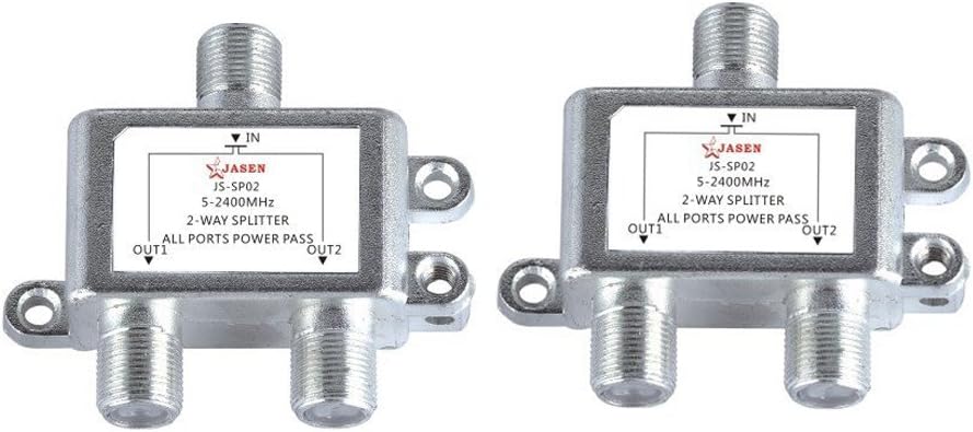 SaferCCTV(Pack of 2) 2-Way 5-2400MHz Coax Cable Splitter 1 in 2 Out for RG6 RG59 Coax Cable HDTV Satellite