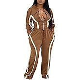 Geulis Fall Sweatsuits Women 2 Piece Outfit Long Sleeve Zipper Cropped Jacket Drawstring Wide Leg Sweatpants Set