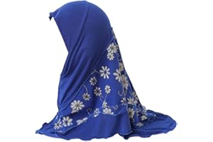 NICEYST Girls Ice Silk Muslim Khimar Hijab Headscarf Flower Arab Scarf Shawls Neck Wrap Islamic Head Wrap for Age 2-7 Years