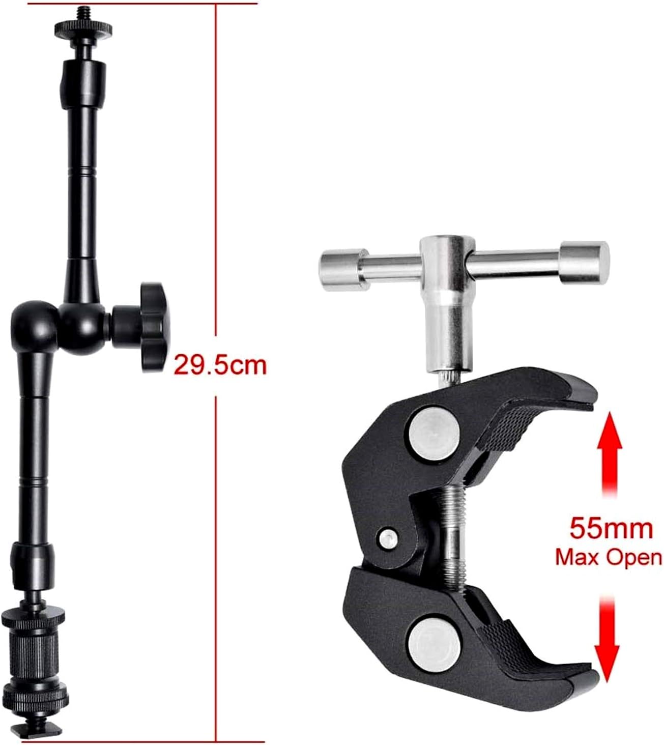WANBY 11 Inch Articulating Friction Magic Arm & Large Adjustable Super Rod Clamp Pliers Clip with 1/4" and 3/8" Thread for Camera Rig LCD Monitor - Image 4