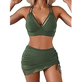 Fanuerg Womens High Waisted Bikini Sets Tummy Control Swim Skirt Swimsuits Mesh Sarong Wraps Two Piece Bathing Suits