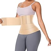 FeelinGirl Waist Trainer for Women Trimmer Belt Waist Cincher Tummy Wrap Plus Size Body Shaper (One Size, Beige)