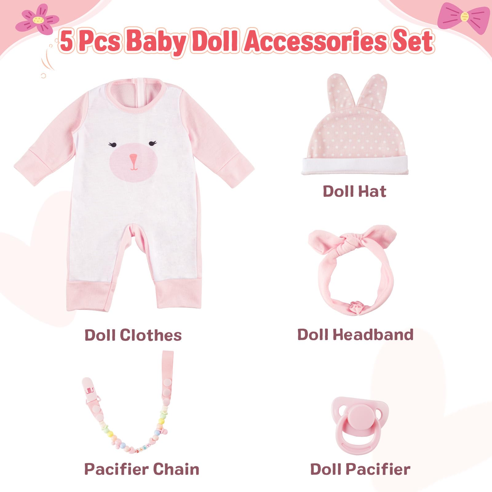 BABESIDE 2 PCS Reborn Baby Doll Clothes with Hat for 17-22 Inch Dolls, Bunny Baby Dolls Outfit Accessories Set BabyClothing,Girls