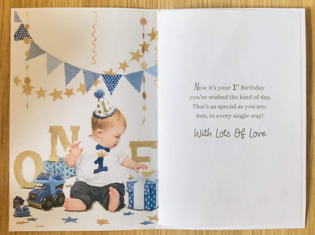Son 1st Birthday Card Age 1 with Full Colour Insert & Verse, yellow|white|blue, 23cm x 15.5cm - Image 4
