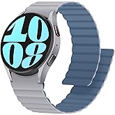 Anlinser Magnetic Bands Compatible with Samsung Galaxy Watch 7/6/5/4/FE Band 44mm 40mm, Galaxy Watch 6 Classic 47mm 43mm/5 Pro 45mm, Waterproof Sport Strap for Women Men, Gray/Blue